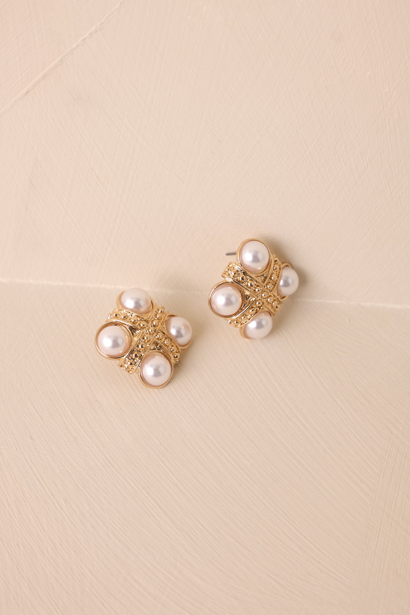 Shine Bright Gold & Ivory Pearl Textured Earrings
